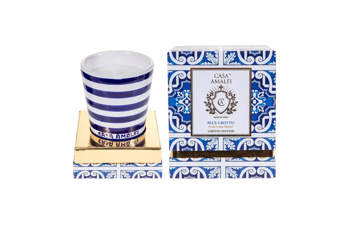 CASA AMALFI BLUE GROTTO HAND PAINTED CANDLE - Fresh Acqua Marine CASA AMALFI