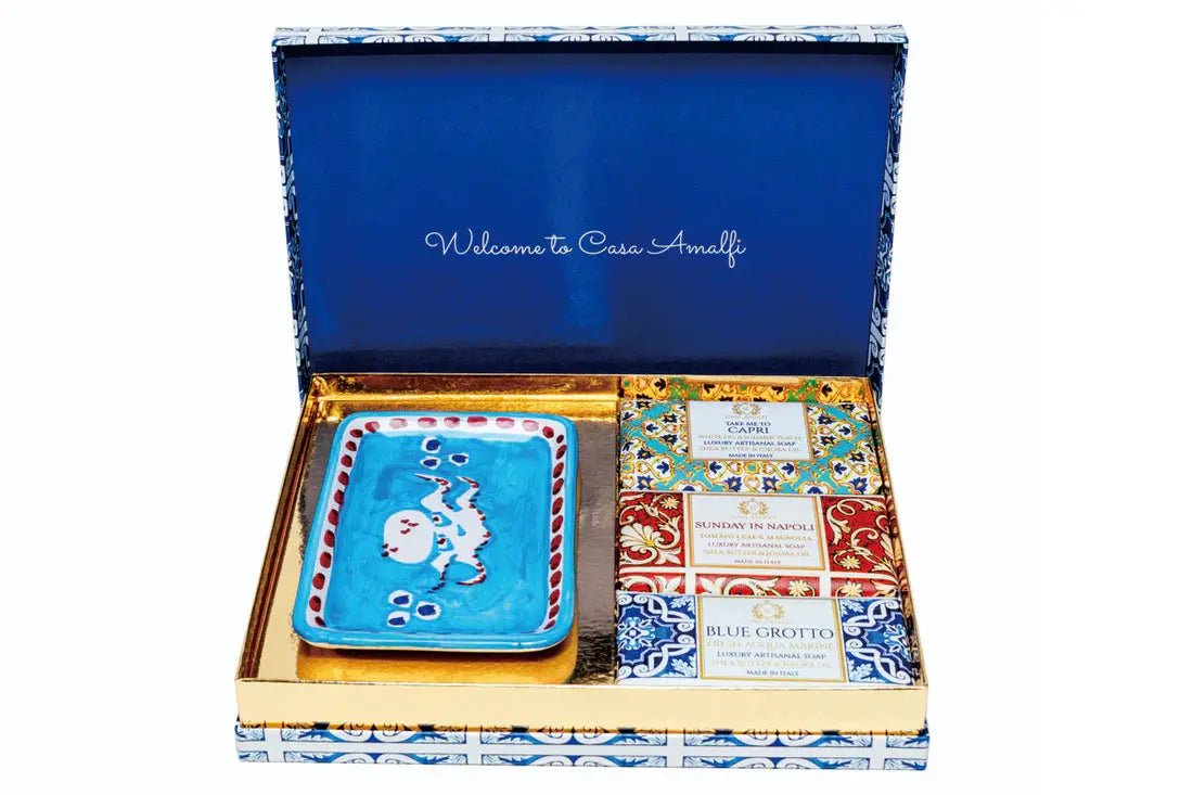 CASA AMALFI BLUE MAIOLICA 3 SOAP GIFT SET CASA AMALFI